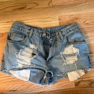 Ralph Lauren distressed denim shorts.
